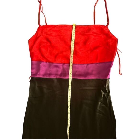 Express - Satin Color Block Tier Cowl Neck Midi Slip Dress - Small/ Red/Purple/B - Picture 12 of 16